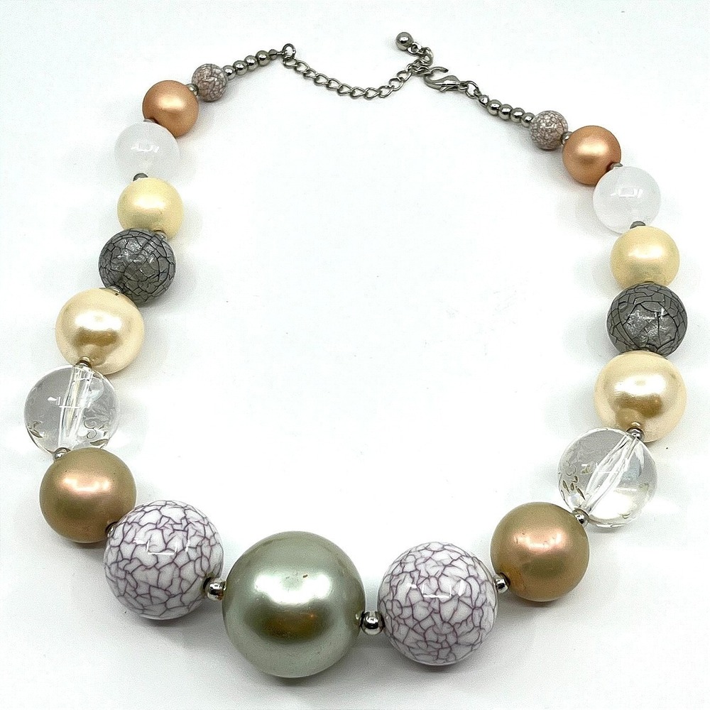 Vintage Y2K Chunky Mixed Bead Statement Necklace Earth Tone & Marble Style Boho